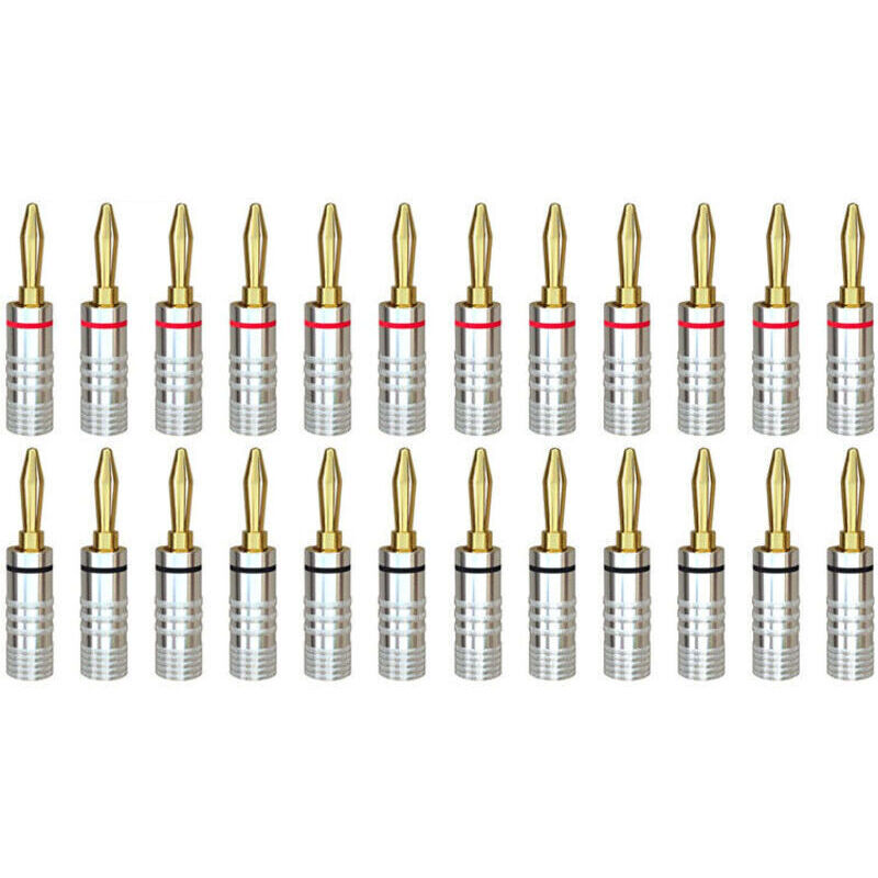 12 Paar vergoldete 24-Karat-Bananenstecker-Lautsprecheranschlüsse mit Schraubgewinde für Heimkino- und Audiosysteme