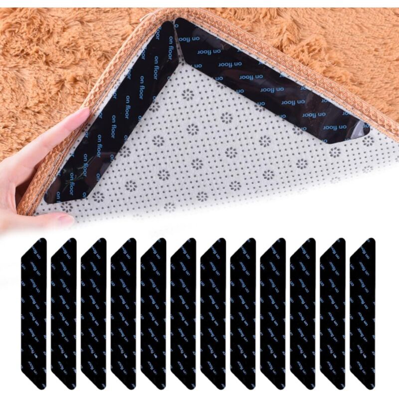 12 rutschfeste Klebestreifen mit waschbaren Pads zur einfachen Befestigung von Teppichecken auf jedem Bodenbelag