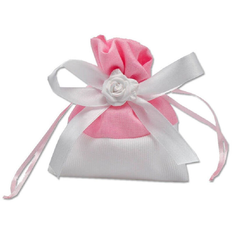 Trade Shop Traesio - Trade Shop - 12 Stoffbeutel für Konfettihalter, rosa, weiß, für Hochzeit, Taufe, Partygeschenke - Rosa