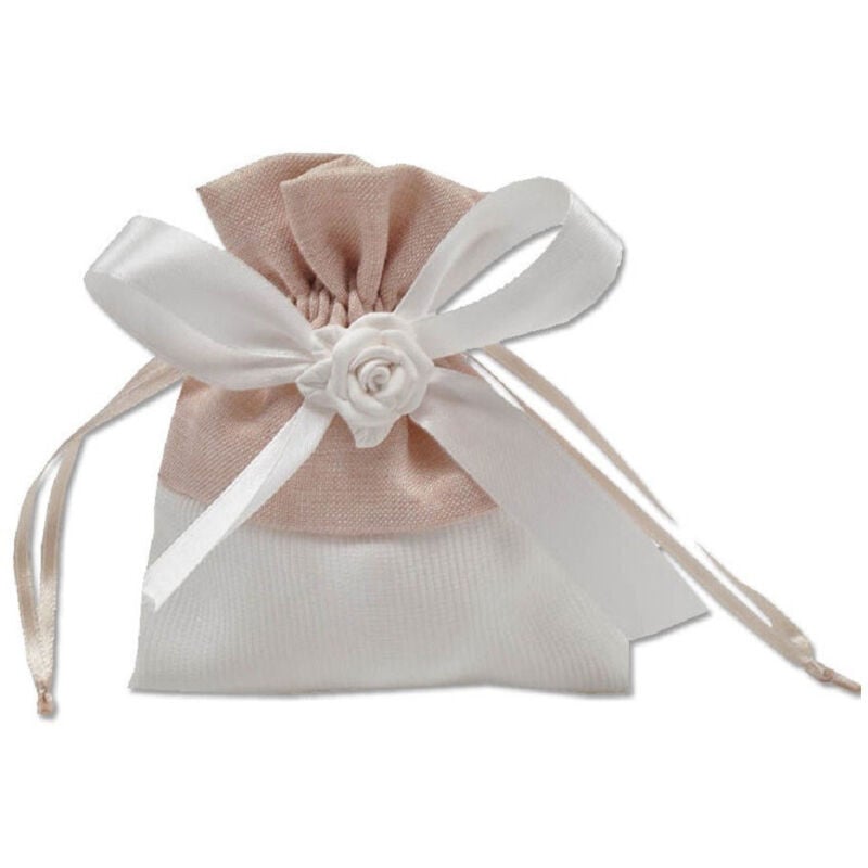 Trade Shop Traesio - Trade Shop - 12 Stoffbeutel für Konfettihalter, rosa, weiß, für Hochzeit, Taufe, Partygeschenke - Beige