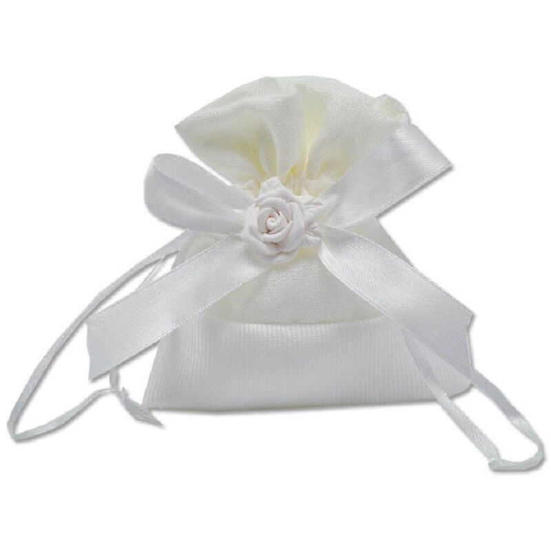 Trade Shop Traesio - Trade Shop - 12 Stoffbeutel für Konfettihalter, rosa, weiß, für Hochzeit, Taufe, Partygeschenke - Weiß