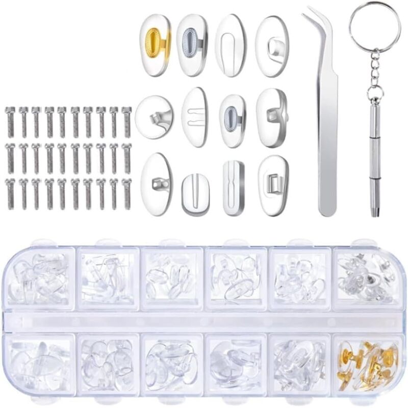 12 Stile 60 Paar Brillen Nasenpads Brillen Reparatur Set mit 30 Schrauben Pinzette Kleiner Schraubendreher für Brillen Lesebrillen