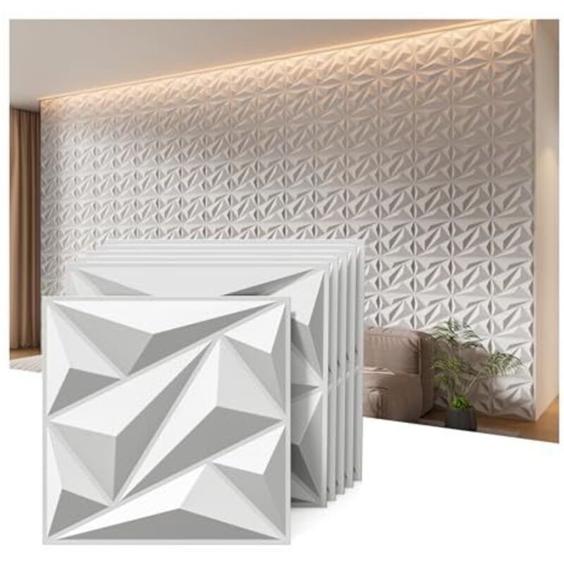 12 Stück 3D Wandpaneele PVC-Diamant Wall Panels Deko Wandverkleidung Innen 30cm x 30cm PVC-Diamant Wandplatten (3qm) für TV Hintergrund,