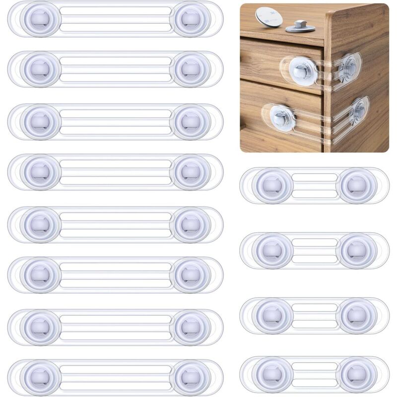 12 Stück Babysicherung, Kindersicherung Tür, Babysicherheit Tür Fenstersicherung, Baby Türschloss ohne Bohren für Schrank, Toilette, Kühlschrank,