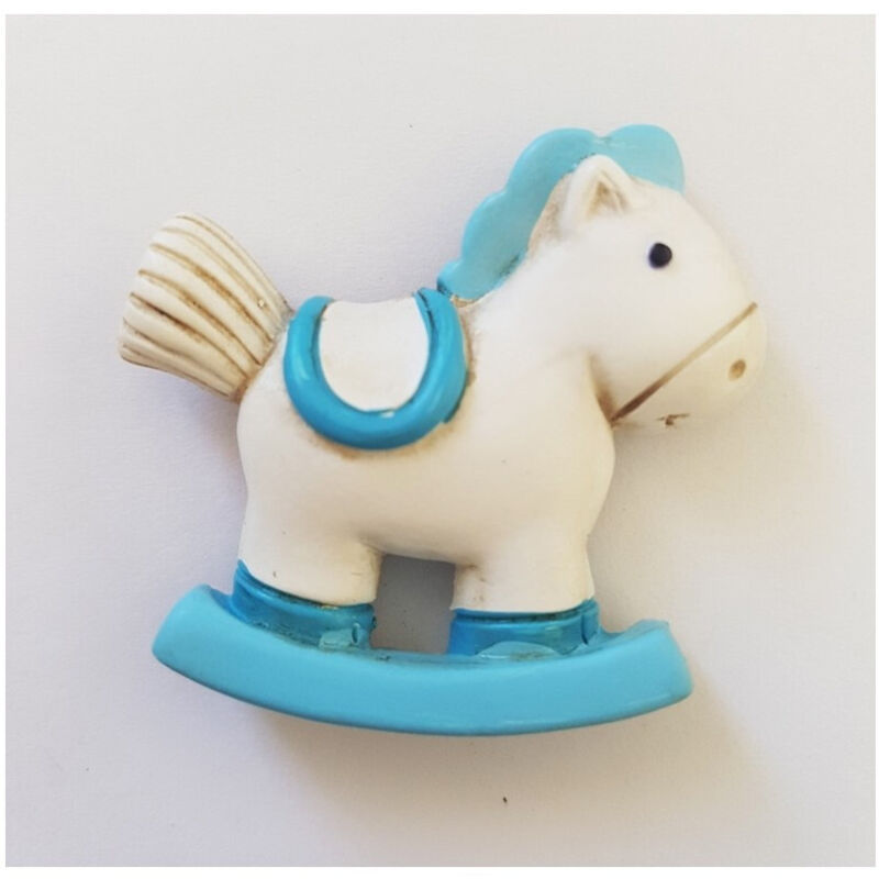 Trade Shop Traesio - Trade Shop - 12 Stück Partygeschenke blau Schaukelpferd Keramik Magnet Taufe Geburt -