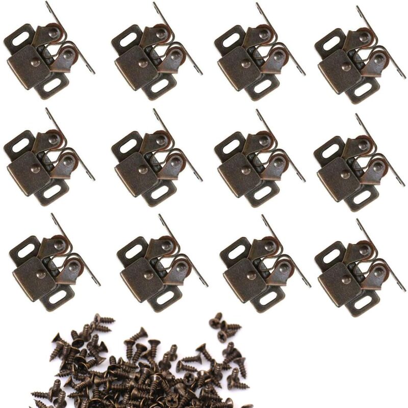 Jusch - 12 Stück Doppelrollen-Schnappverschlüsse für Türen, Schränke, Schubladen, Kleiderschränke – Bronze