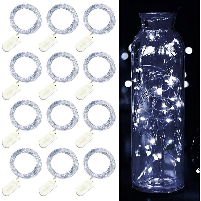 12 Stück LED-Lichterkette, batteriebetrieben, 2 m, 20 LEDs, Lichterkette, IP65, wasserdicht, LED-Girlande, Dekoration für Schlafzimmer, Weihnachten,