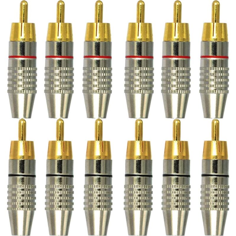 Aougo - 12 Stück RCA-Stecker, RCA-Audio-Video-Anschlüsse, RCA-Terminal-Audio-Anschluss, lötfreier RCA-Anschluss, RCA-Stecker-Klinken-Anschlüsse