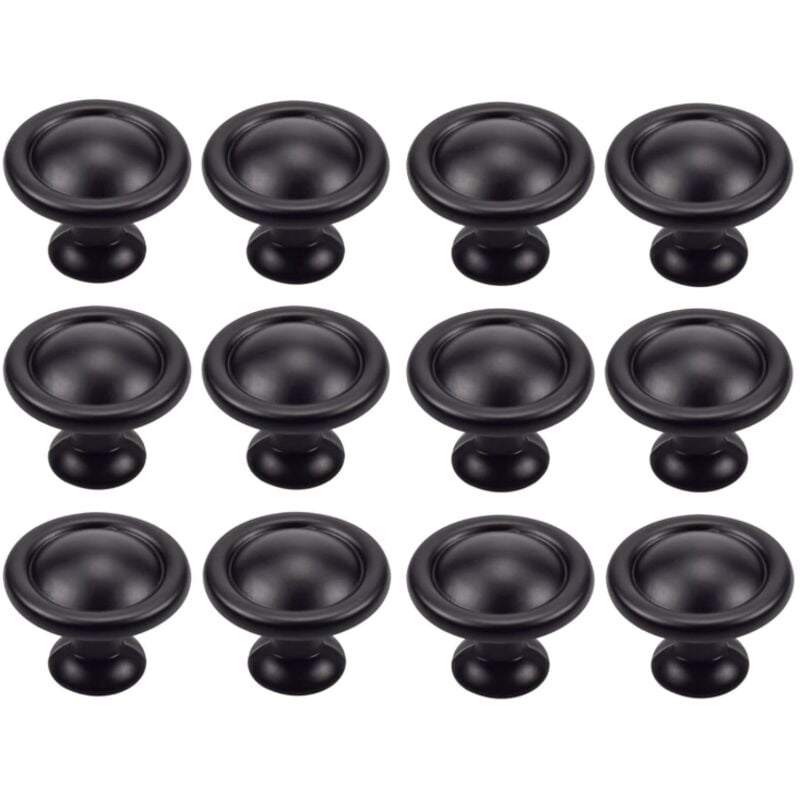 12 Stück runde Schubladenknöpfe, Küchengriff mit Schrauben, Schrank, Kommode, perfekt für Tür, Büro, Schlafzimmer, Schrank (schwarz)