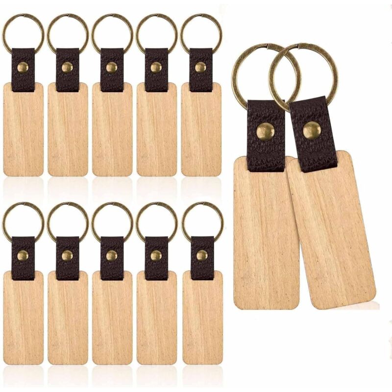 12 Stück Schlüsselanhänger Holz Leder für Lasergravur Rechteckige Rund Ecken Bambus diy Schlüsselanhänger Personalisierte Bambus Keyrings für