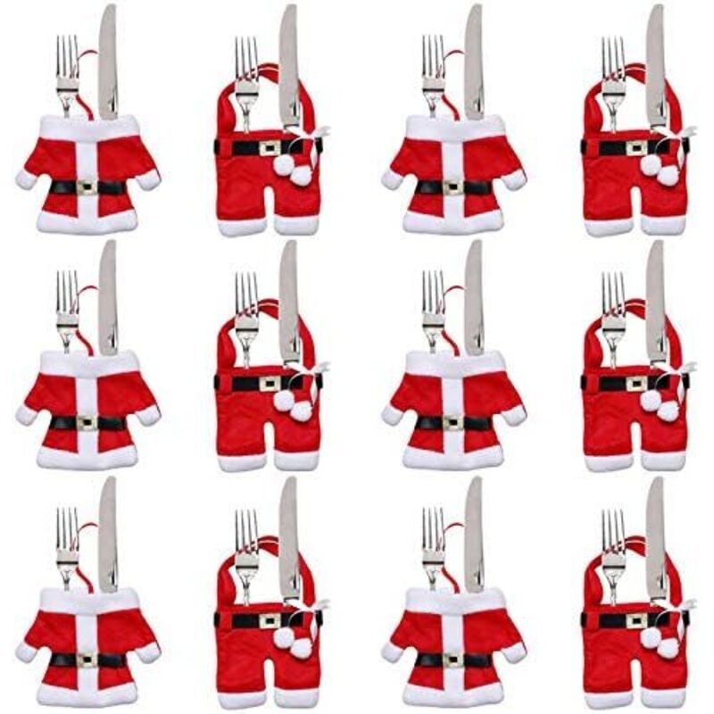 12 Stück Weihnachts-Besteckhalter, Weihnachts-Tischdekoration, Weihnachtsgeschenke (Weihnachtsmann-Anzüge)