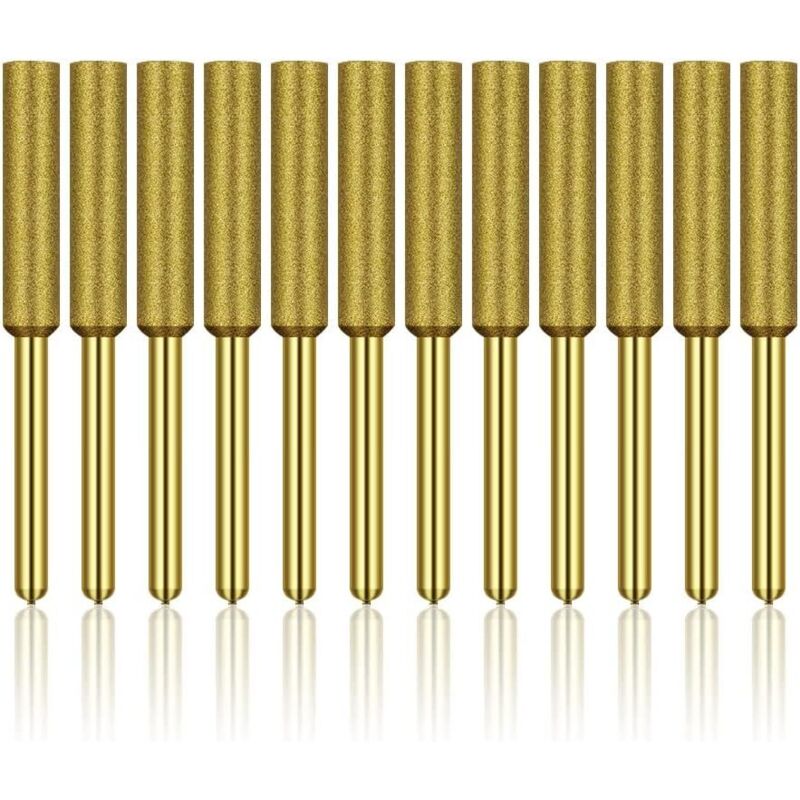 12-teiliges Diamant-Kettensägen-Schärfset, hochharte, titanbeschichtete Schleifscheibe, Kettensägen-Schärfsteine, 3/16 Zoll (4,8 mm)