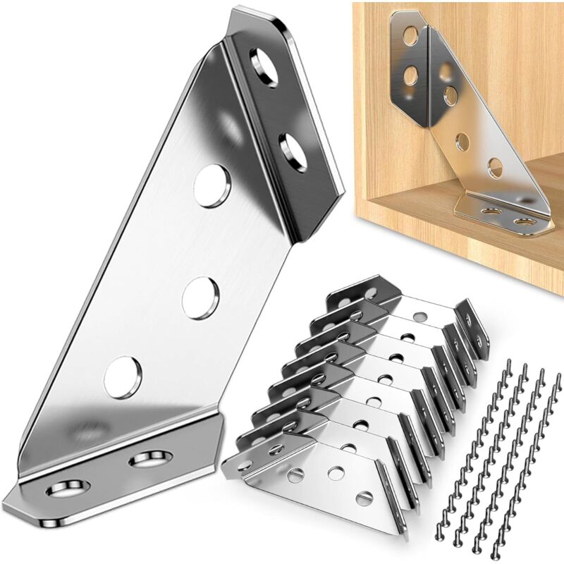 Coocheer - 12-teiliges Eckstreben-Set, Eckstrebenhalterungen aus Edelstahl, Metall-Eckstreben mit Schrauben, Eckwinkel für Regale, Schränke, Tische,