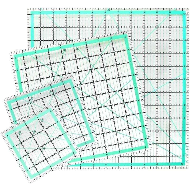 12-teiliges quadratisches Patchwork-Lineal-Set (12,5 Zoll / 9,5 Zoll / 6 Zoll / 4,5 Zoll), rutschfestes Acryl-Nählineal mit klarer Drucklinie für
