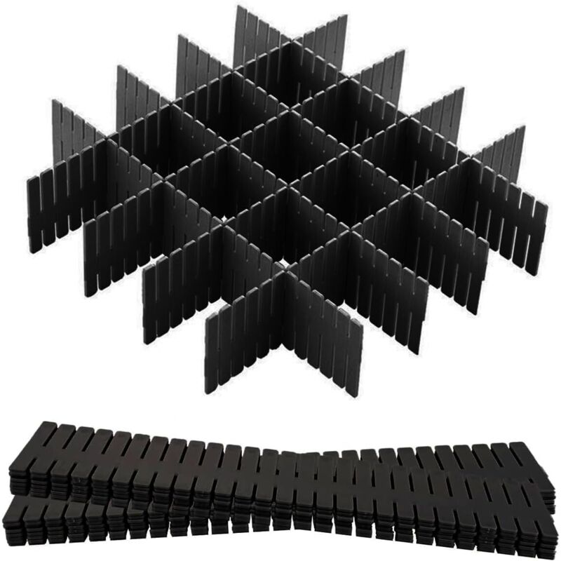 12-teiliges Schubladen-Einteiler-Set, verstellbarer Schubladenorganizer, Schubladentrenner für Unterwäsche, Socken, Make-up, Bürobedarf, Schwarz