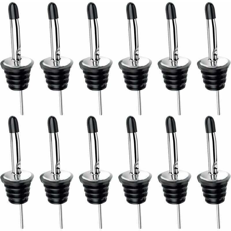 12-teiliges Set Edelstahl-Ausgießer mit Gummistopfen, Flaschenausgießer für Wein, Likör, Getränke, Cocktails, Öl, Essig