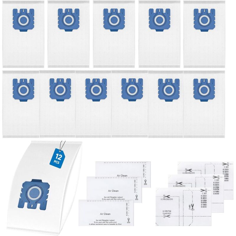 12-teiliges Staubsaugerbeutel-Set für Miele GN 3D Complete C3 C2 Classic C1 Staubbeutel als Ersatz für Miele Staubsauger der Serien S2000, S5000 und