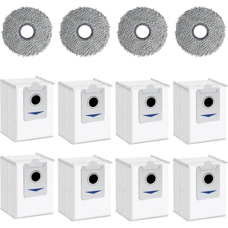 12 teiliges Zubehör Set für ECOVACS DEEBOT X5 Omni, 8 Staubsaugerbeutel 4 waschbare Tücher, Roboter Staubsauger Zubehör Set