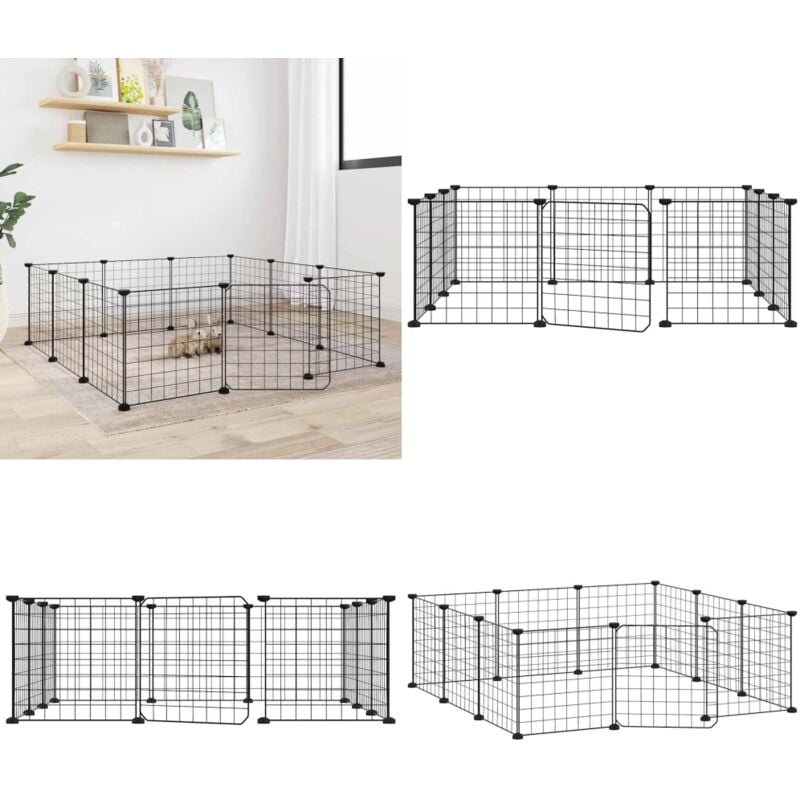 Vidaxl - 12-tlg. Haustierkäfig mit Tür Schwarz 35x35 cm Stahl - Haustierkäfig - Kleintiergehege - Kaninchendrahtzaun - Hamsterkäfig - Vogelvoliere