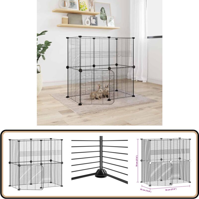 12-tlg. Haustierkäfig mit Tür Schwarz 35x35 cm Stahl - Haustierkäfig - Kaninchendrache - Hamstergehege - Vogelvoliere - Kleintiersafe