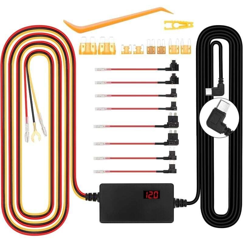 KZQ - 12 V-24 v auf 5 v 3 a Dashcam-Festverdrahtungssatz mit Spannungsanzeige, einstellbarer Spannung, 24-Stunden-Parkmodus, Batterieentladeschutz,