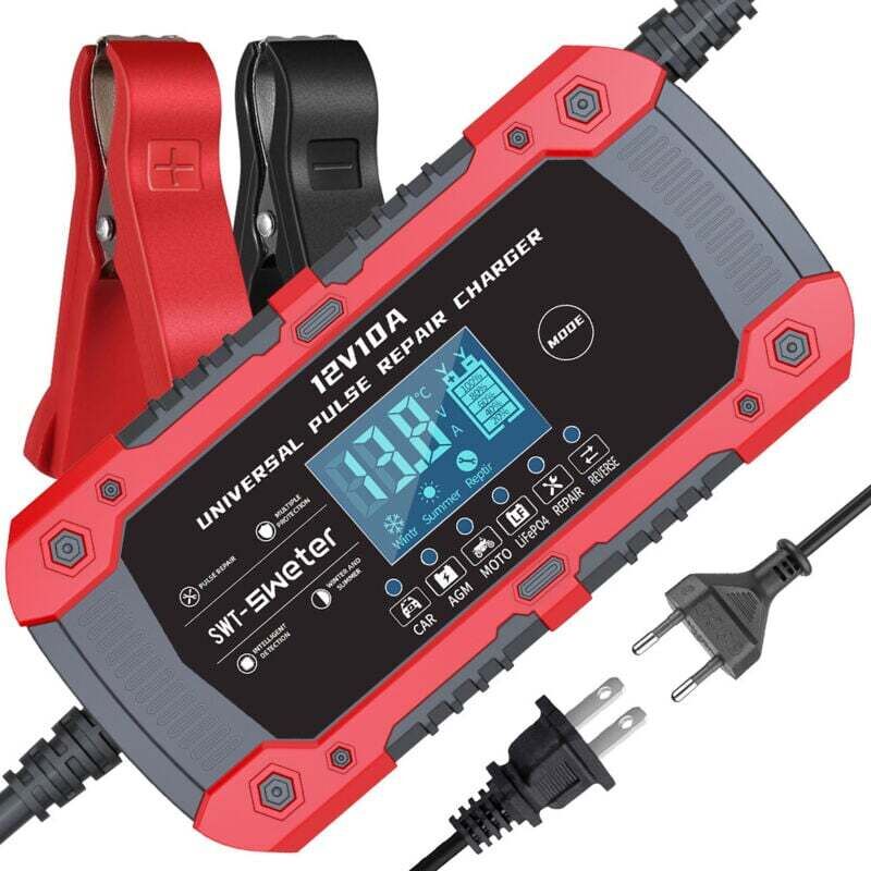 KZQ - 12-V-Autobatterieladegerät, Pulsreparatur-Batterieladegerät für Auto, Motorrad, Blei-Säure-/Lithium-Batterien und AGM-Batterien.