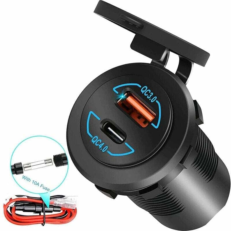 12-V-USB-Buchse, Quick Charge 4.0 PD Typ C und Quick Charge 3.0 USB-Ladebuchse, 12 V/24 V Autosteckdose, wasserdichte Steckdose für Auto, Boot,
