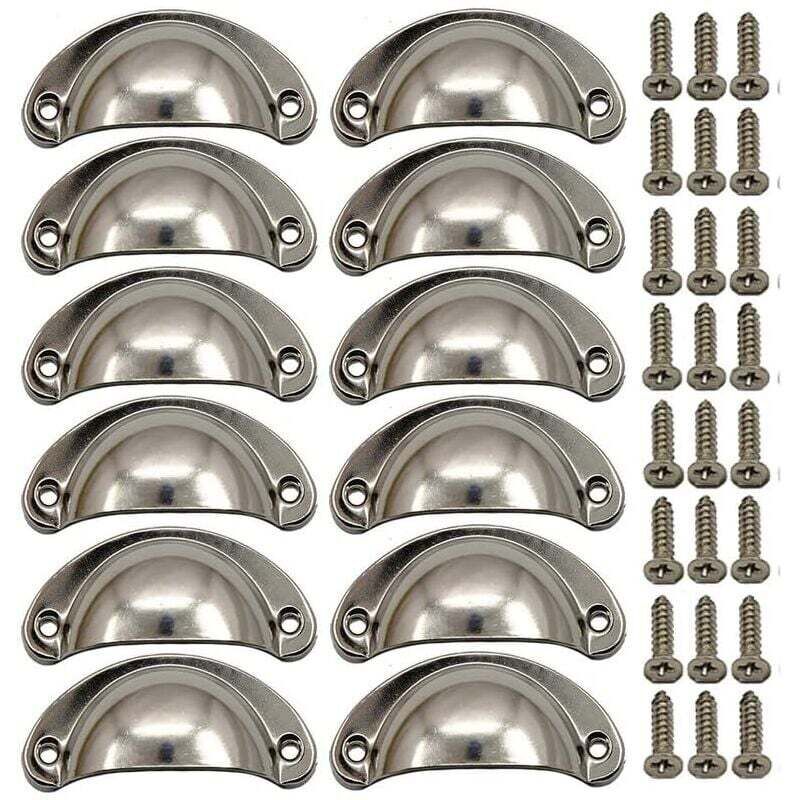 12 × Vintage Muschelgriff für Schubladenschrank Küchenmöbel, Eisen-Nickel-Legierung Halbmond Möbelknopf Schranktürknopf 8,1 cm x 3,5 cm Gebürstetes