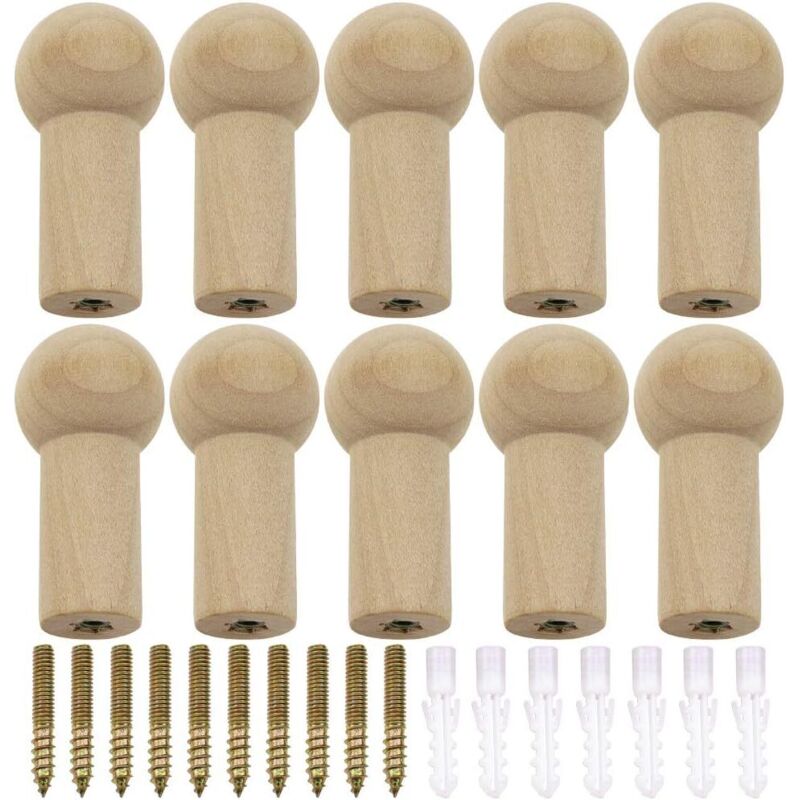 12 Wandhaken aus Holz, Wandmontage im Naturstil, inklusive Schrauben, dekorative Haken für Hüte, Jacken, Schals und Rucksäcke – maximale Traglast 7 kg