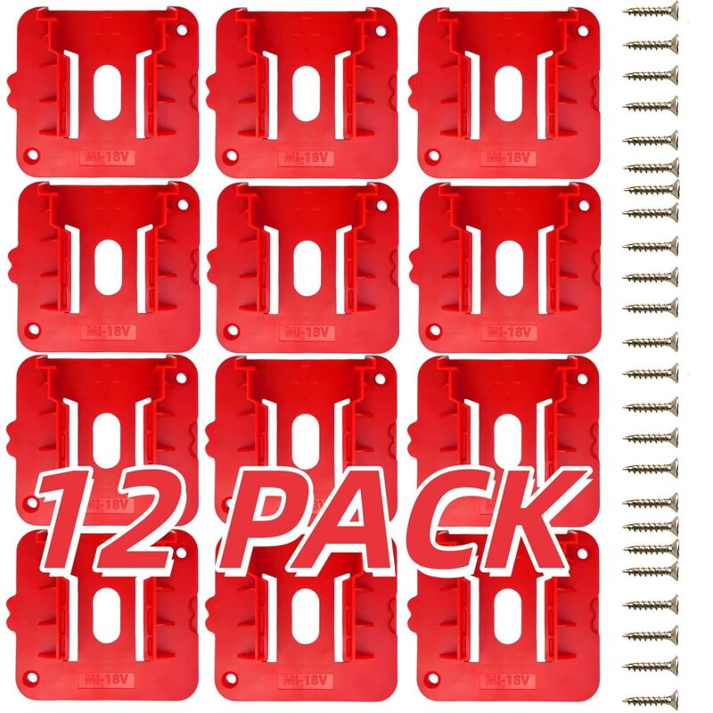 12 x Supports de Batterie Rouges pour Batterie d'outils Milwaukee M18 18 V (12 pièces,Supports Batterie Milwaukee m18)