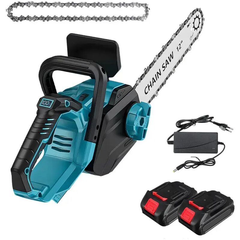 12 Zoll 1200W Akku-Kettensäge bürstenlos mit LCD-Display - Leichte Motorsäge für Holz, Baumschnitt, Gartenarbeiten, mit 2 Akku