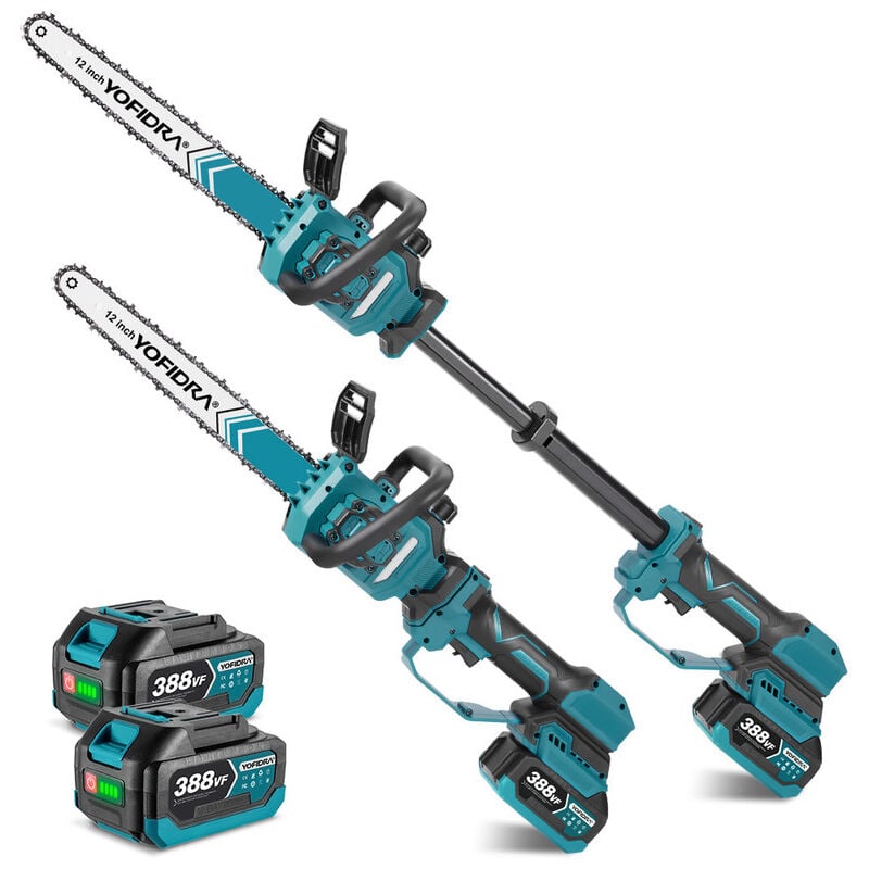 Onevan - 12-Zoll-Teleskop-Elektrokettensäge, Teleskop-Akku-Kettensäge, mit 2 Batterie