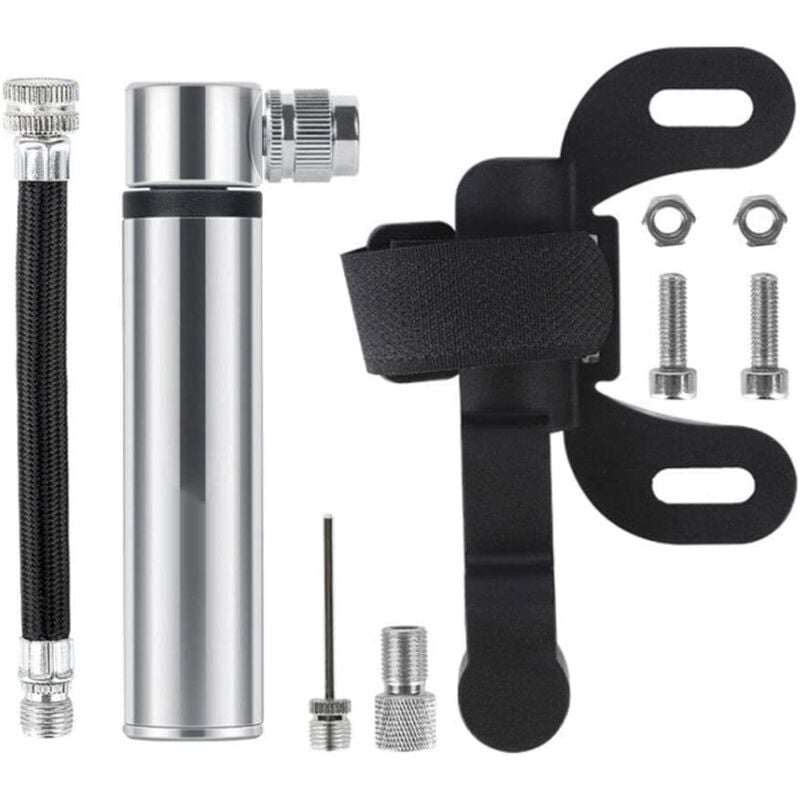 120 psi High Pressure Aluminum Alloy Mini Portable Bike Pump Compatible with and for Road Bike, Mountain Bike and Sports Ball, Silver