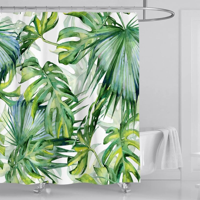 120 x 180 cm, Anti-Schimmel-Duschvorhang, grünes Palmenblatt-Muster, Duschvorhang, wasserdichter Stoff, Polyester, Pflanze, Dschungel, tropisches