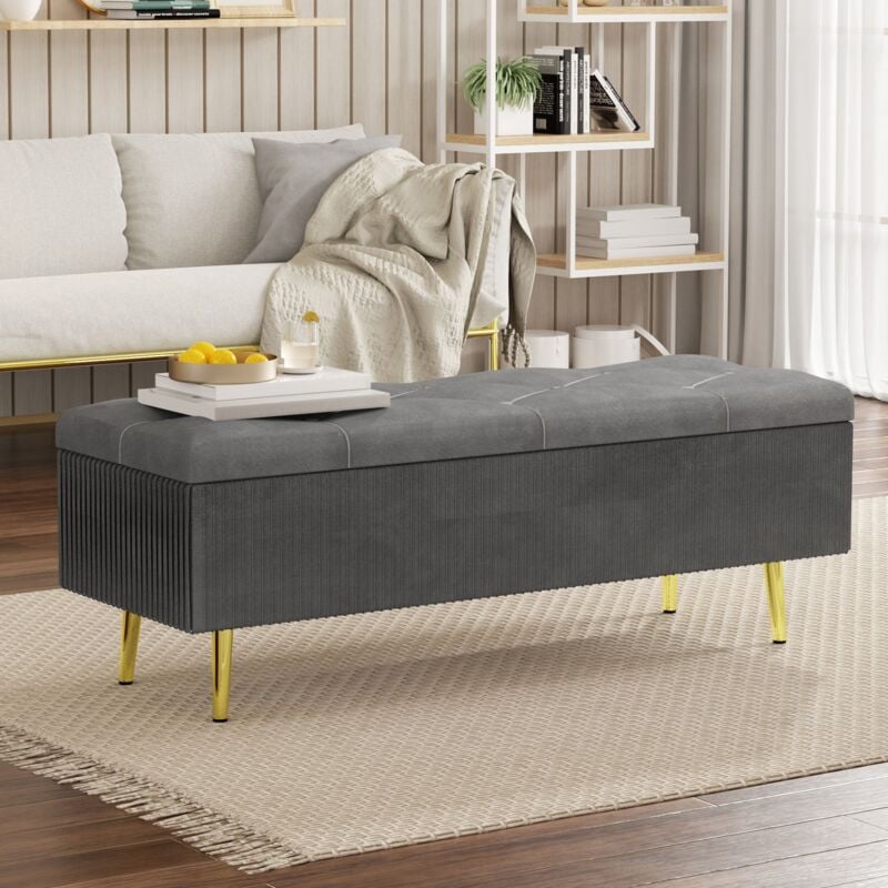 Innvonitiz - 120 x 40 cm Dunkelgrau gepolsterte Bank mit Stauraum Europäischer Schrank Garderobe Bank Samt gepolsterte Bank