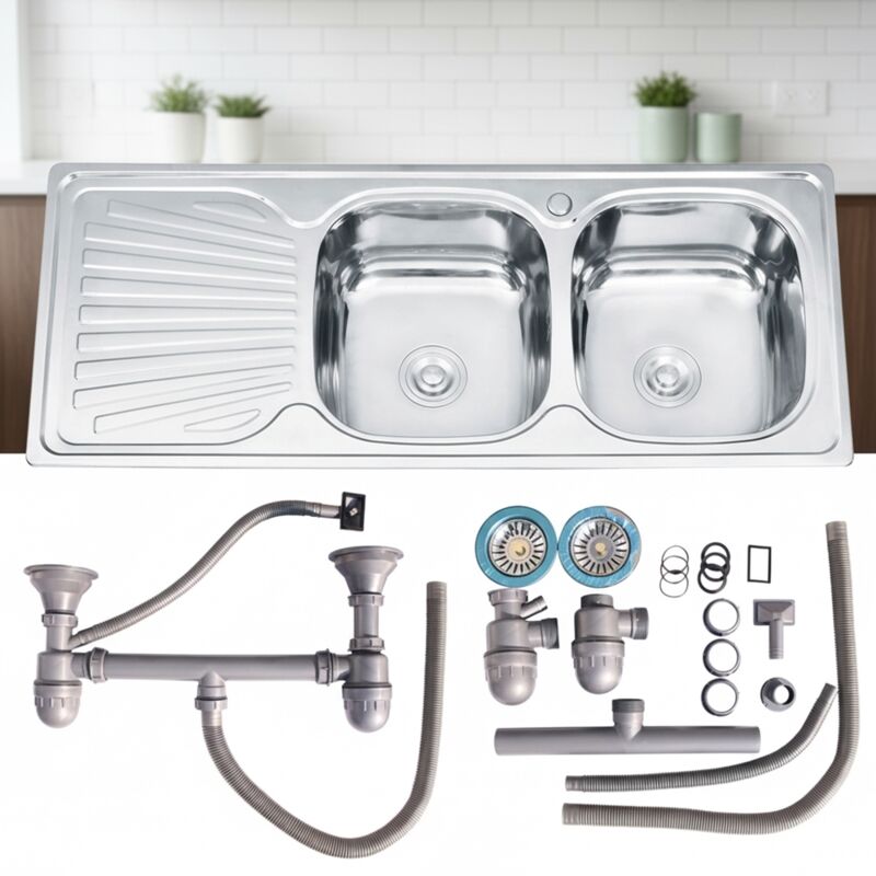 120CM Doppel Spülbecken Ablage Einbauspüle Edelstahlspüle Spülbecken 2 Becken