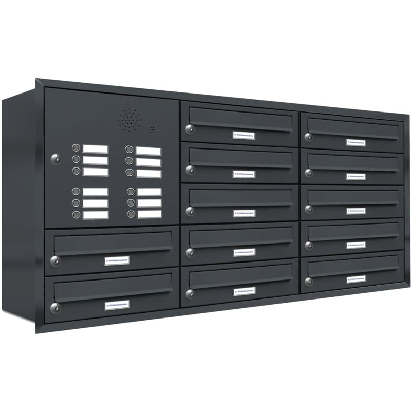 Al Briefkastensysteme - 12er Briefkasten Anlage Unterputz Montage ral 7016 Anthrazit Klingel