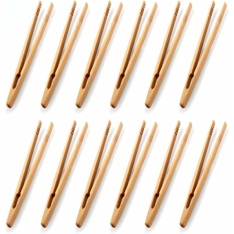 Lot de 12 pinces en bambou pour toast - Pinces de cuisine en bambou - Ustensile de cuisine - Sucre - Salade en bambou - Pinces à thé Kongfu