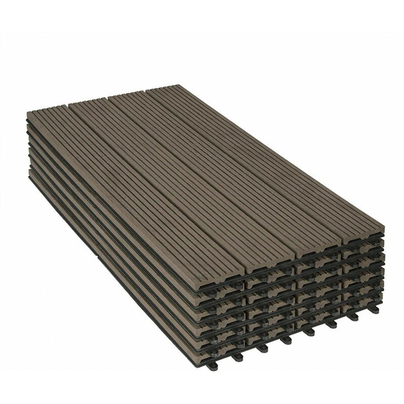 WOLTU 12er-Set WPC Terrassenfliesen mit Klicksystem Terrassendielen Holz-Optik 30x60cm, Fliese Bodenfliese Klickfliese Bodenbelag Braun (12 Stück / 2