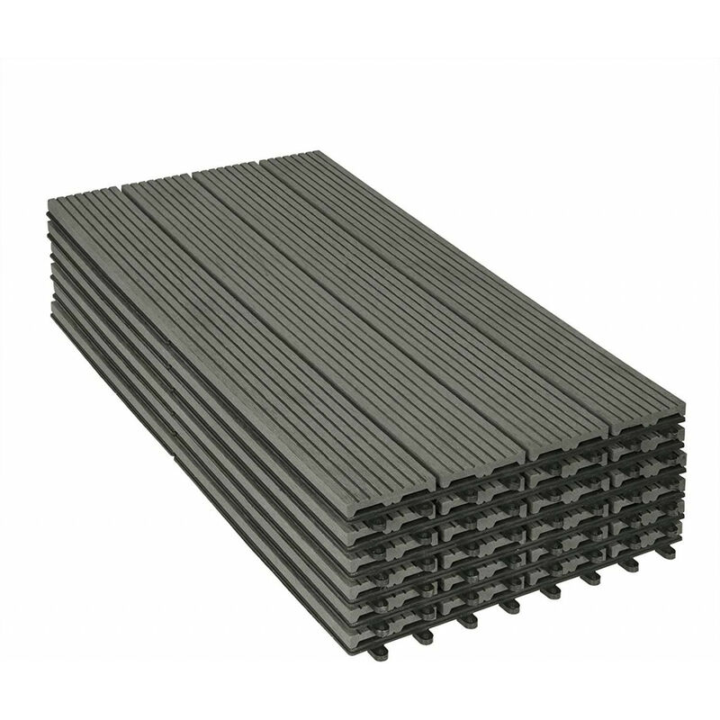 WOLTU 12er-Set WPC Terrassenfliesen mit Klicksystem Terrassendielen Holz-Optik 30x60cm, Fliese Bodenfliese Klickfliese Bodenbelag Hellgrau (12 Stück