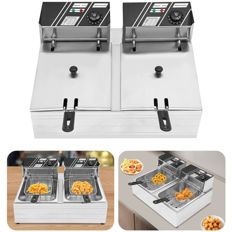 Senderpick - 12L Doppelte Fritteuse Fritteuse Edelstahl Gastro Kalte Zone Fritose