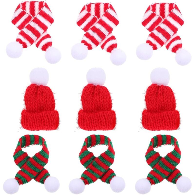 12Pcs Weihnachten Mini Hut Und Schal Rot Gestrickte Weihnachten Hut Kleine Schals für Wein Flasche Dekorationen Urlaub Flasche Hut Topper