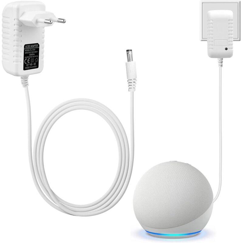 12V 1A Ladegerät, 12V 2A Netzteil, 12V 1A Netzteil, 12V Netzteil, 12V Transformator, 12V 1,25A weißes Smart Speaker Ladegerät, für Echo Show 5, 2M