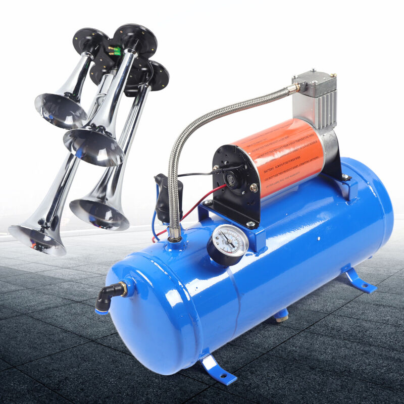 12V 4 Trumpet Train Luft Horn Kit Und 150PSI Luft Kompressor 150dB Mit 6L Tank