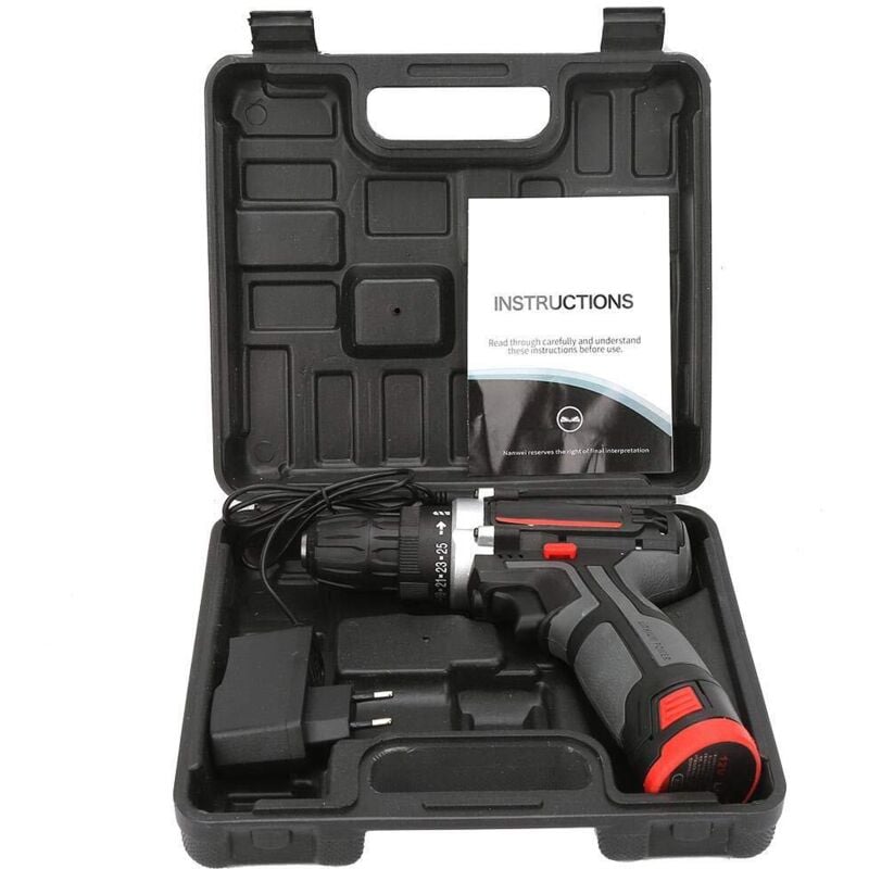 12V Akku-Akkuschrauber, Lithium-Batterie, 100-240V, EU-Stecker, für Haushalt, Heimwerker und Industrie (1: 1 Akku, 1 Ladung)