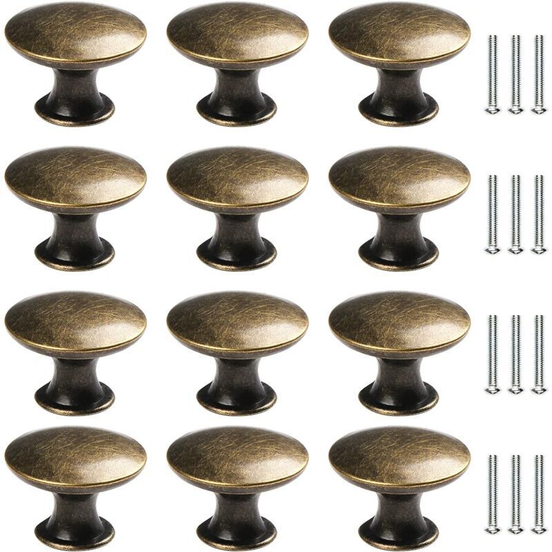 12 Vintage-Tür- und Schubladenknöpfe aus antikem Messing (30 mm), Küchenschrankgriffe, für Kommoden und Kleiderschränke, Antikbronze, runde