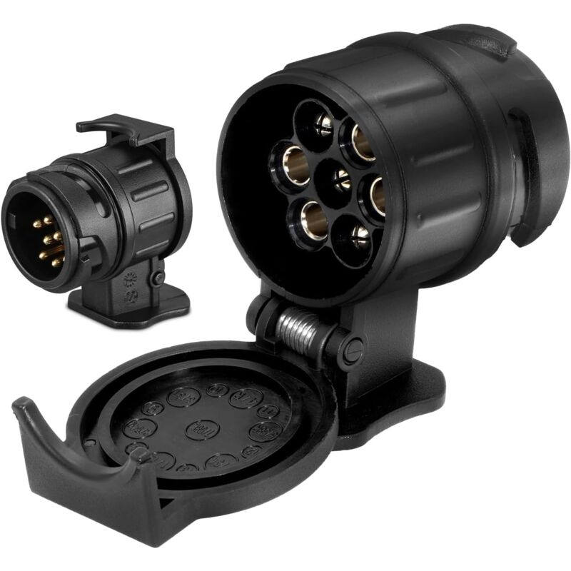 Coocheer - 13 auf 7-poliger Anhänger-Steckdosen-Adapter, Anhänger-Steckdose, wasserdichter Adapter für Auto, Anhängerkupplung, Anhänger, Wohnwagen