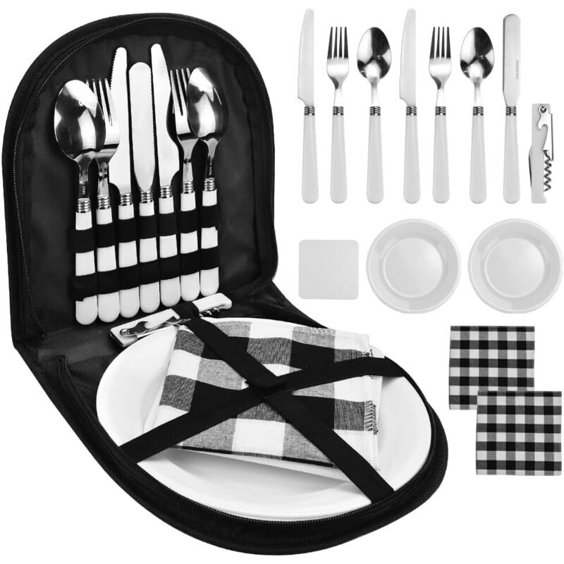 13-teiliges tragbares Picknick-Geschirr-Set, Camping-Geschirr-Set für 2 Personen, Edelstahl-Camping-Besteck-Set, Outdoor-Geschirr, Picknick-Set mit