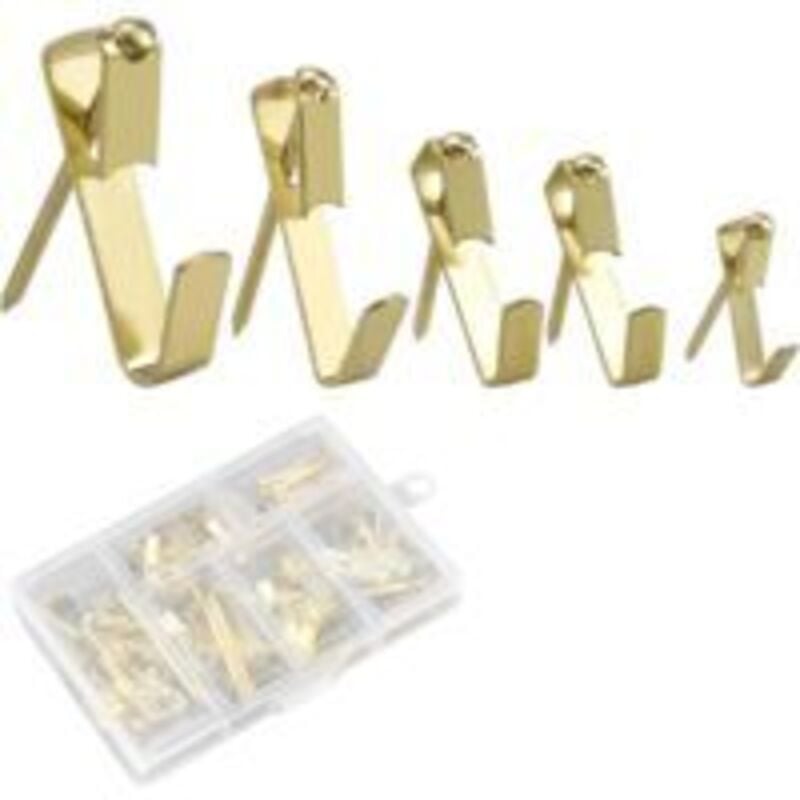 Alovez - 130-teiliges Metall-Wandhaken-Bilderhaken-Set mit Nagelset, Wand-Fotohalter-Haken, Bilderrahmen-Aufhänger (Goldfarbe)