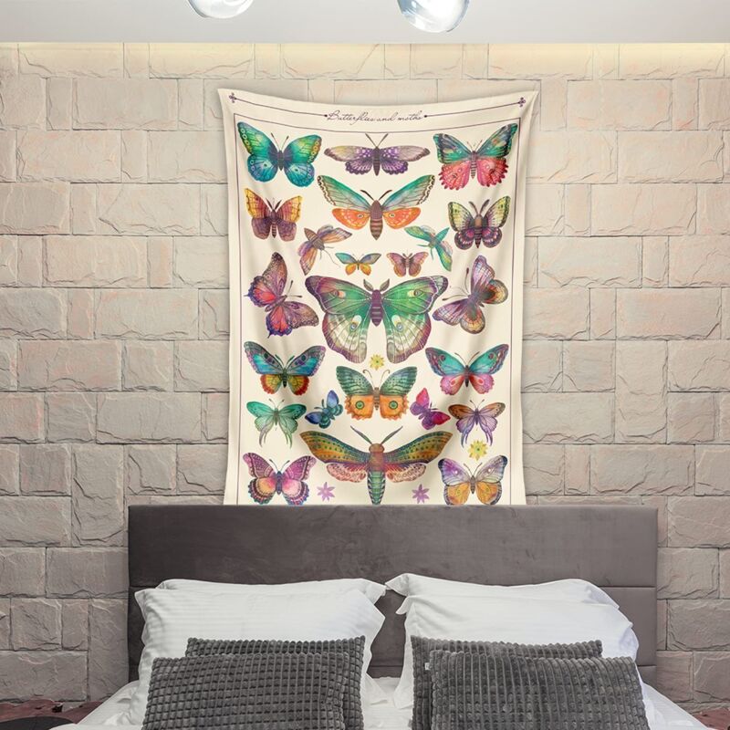 Linghhang - 130 x 150 cm Schmetterlinge, böhmisches Mandala-Wandbehang, Wandteppich für Naturdekorationen, Tagesdecke, Überwurf für Zuhause,